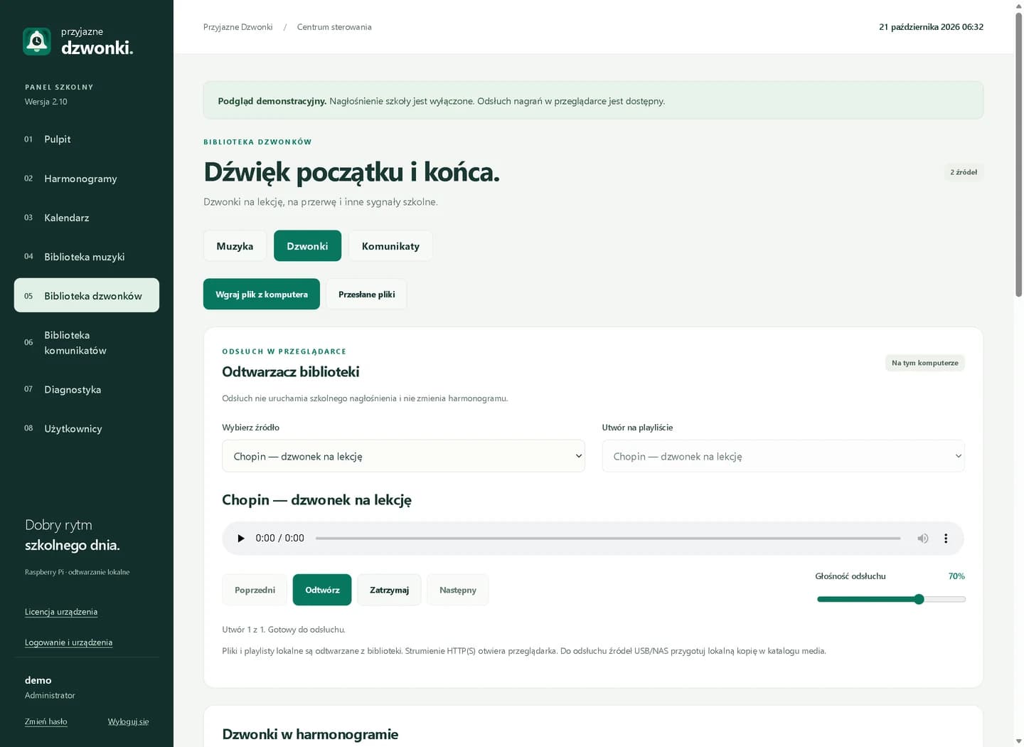 Biblioteka dzwonków z przykładowymi nagraniami muzycznymi.